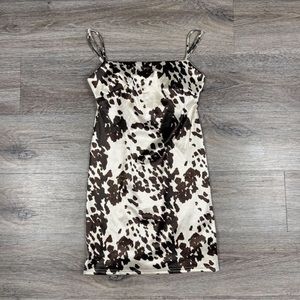 Urban Outfitters Spaghetti Strap Cow Print Mini Fitted Dress Women's S Cream/Brn